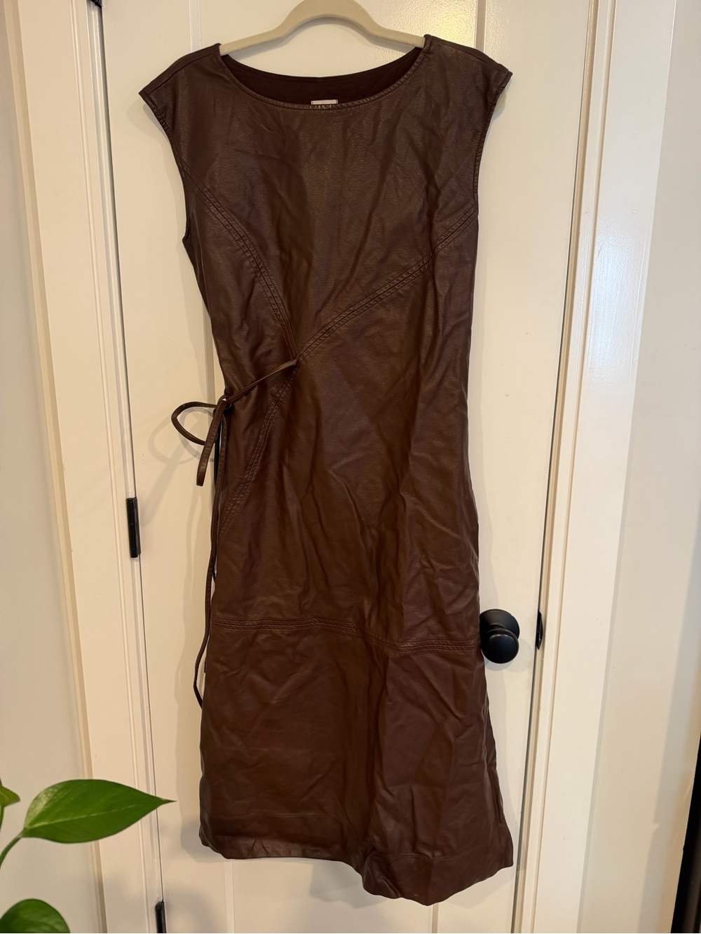 Maeve by Anthropologie Sleeveless Vegan Leather Wrap Midi Dress - Picture 5 of 13